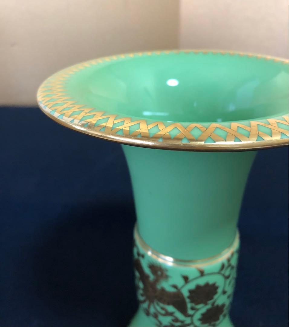 《R》茶道具 萌黄 金襴手 花入 手塚充 陶歴 共布 共箱 251003あ6