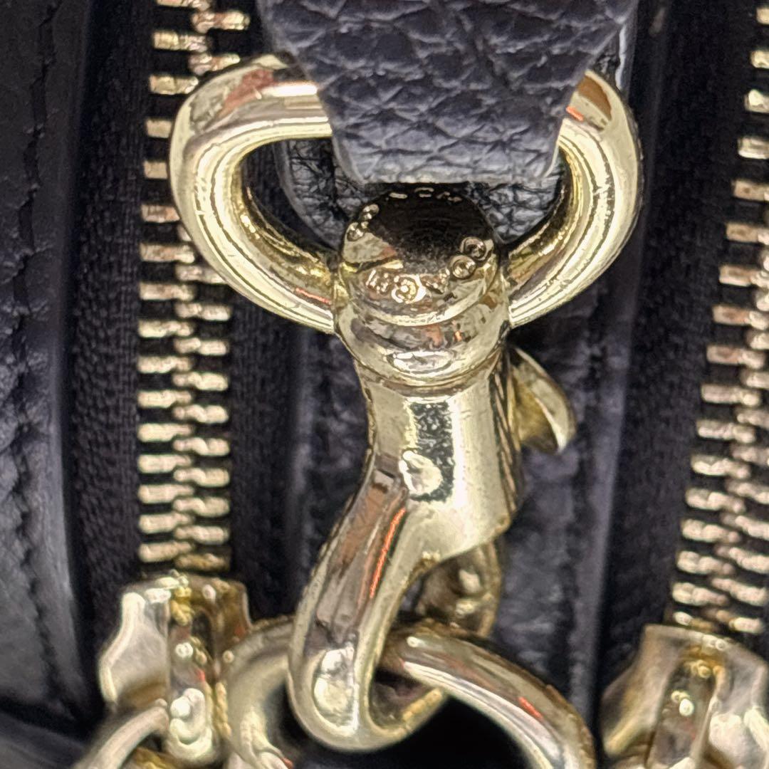 COACH ブラックレザー ショルダーバッグ カメラバッグ 金チェーンショルダー