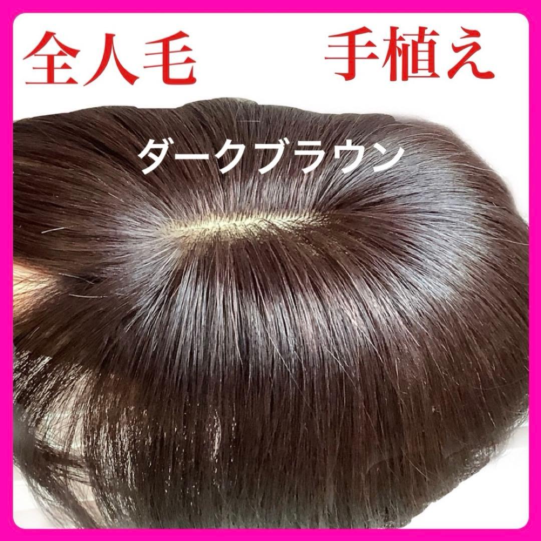 人毛100% 総手植 医療用 部分ウィッグ ヘアピース ダークブラウン