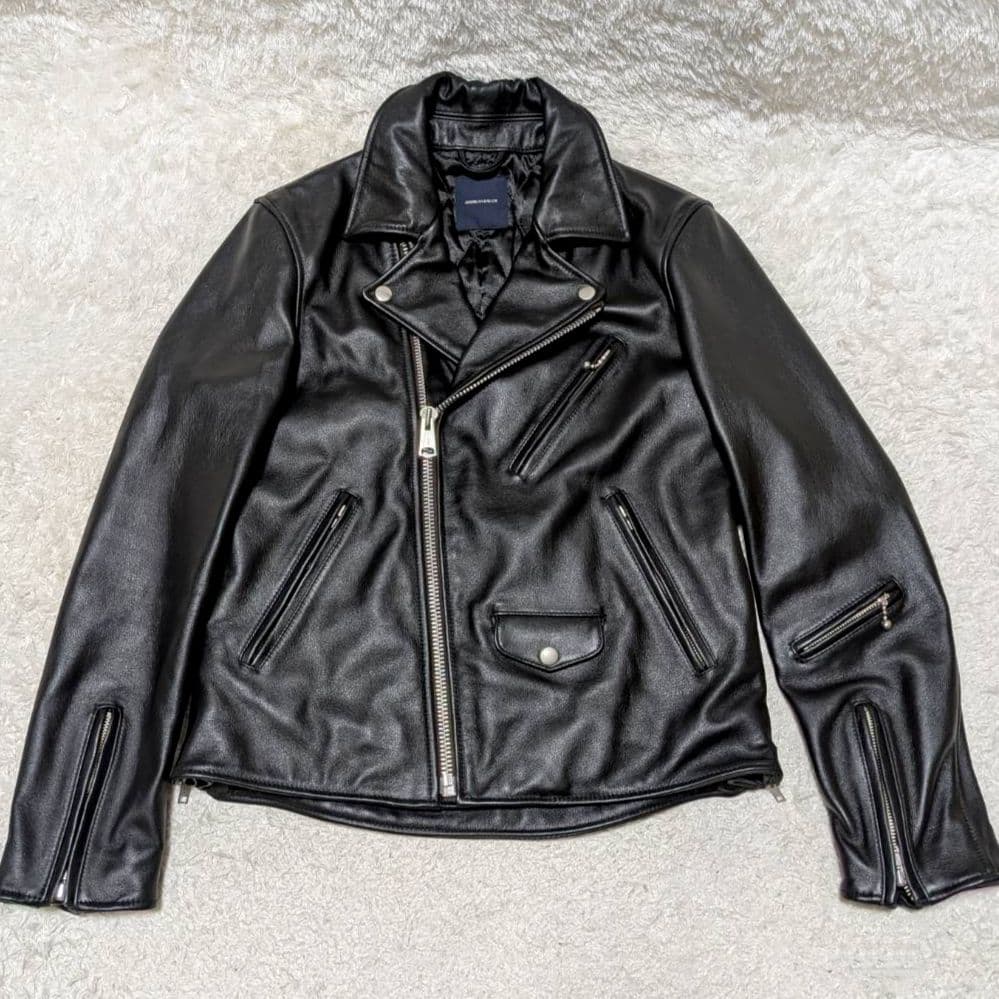 アメリカンラグシー ダブルライダースジャケット 牛革 裏地キルティング✨️