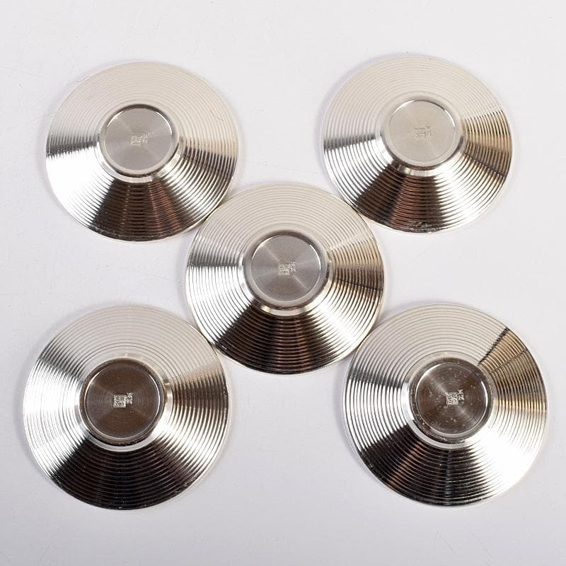 浪華　錫半造　本錫手造り　急須　茶壷　茶托五客など　五点一式　共箱　UR7848