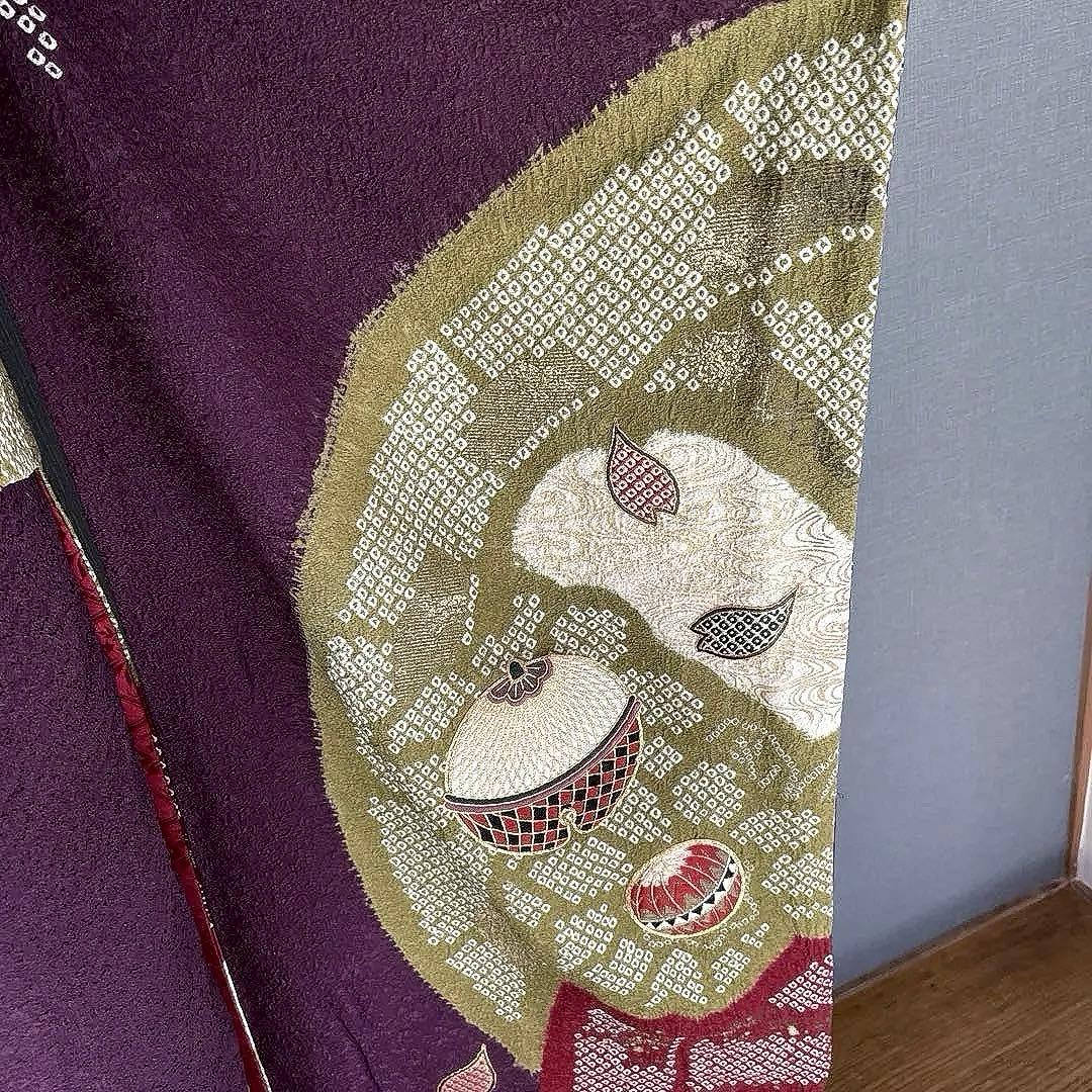 まーページ　プラスサイズ　高身長　絞り　手刺繍　成人式振袖　振袖　裄丈69