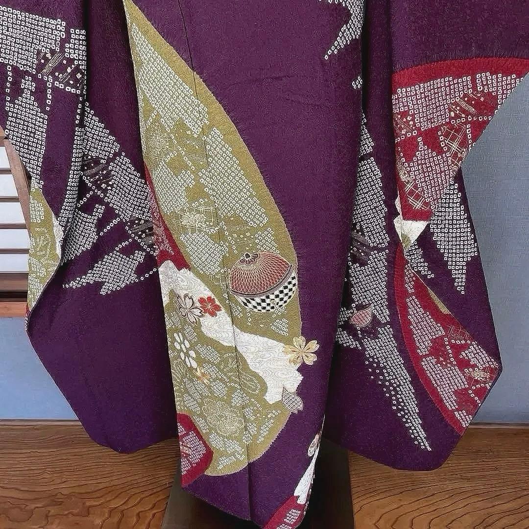 まーページ　プラスサイズ　高身長　絞り　手刺繍　成人式振袖　振袖　裄丈69