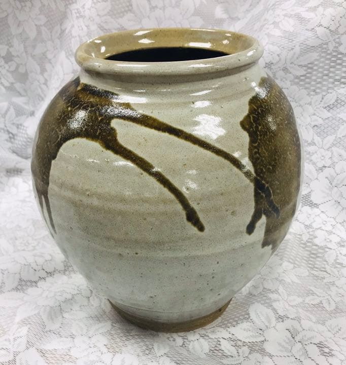 ❗️値下❗️【未使用品】益子焼 村田浩作 糠釉黒流壷 共箱有り