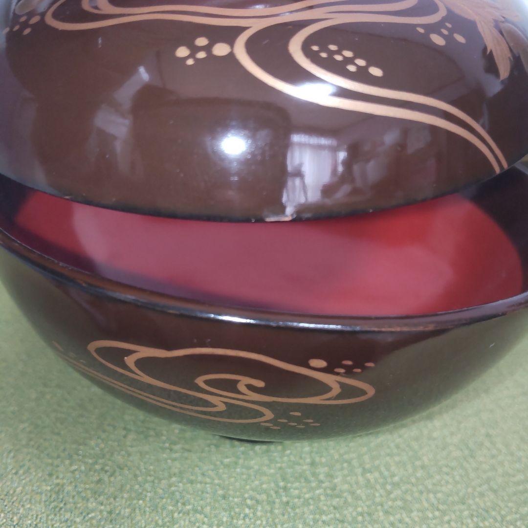 輪島塗 骨董 明治 漆器 椀 6客 金彩 花 牡丹 菊 沈金 木製 蓋付 天然木