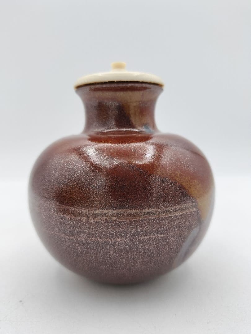 c368【新品・未使用】茶入 大名物漢作唐物 利休丸壺写 龍喜窯 木箱 茶道具