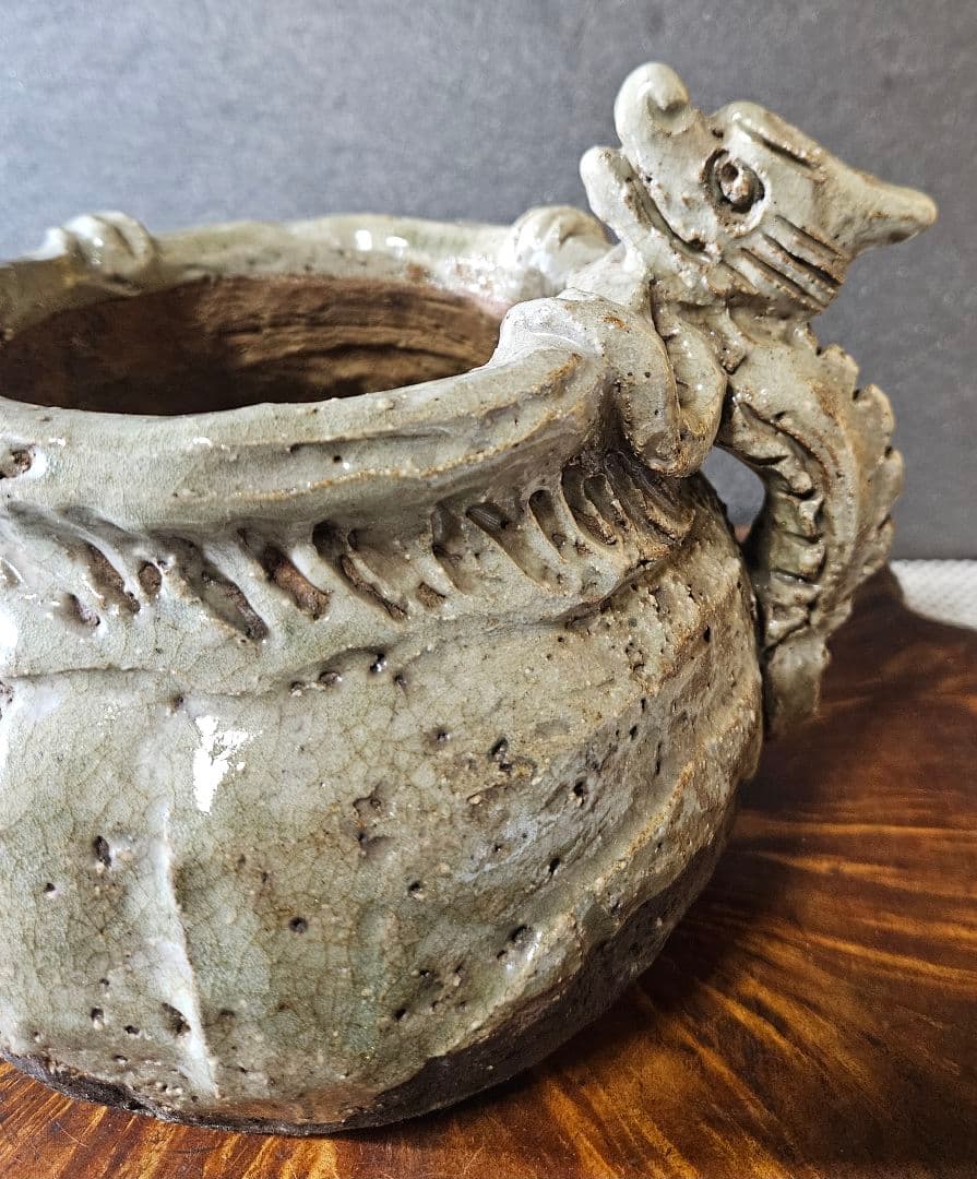 江戸後期～明治時代頃　古萬古　 萬古在銘　双獣耳　灰釉　香炉　壺 花入れ　水指