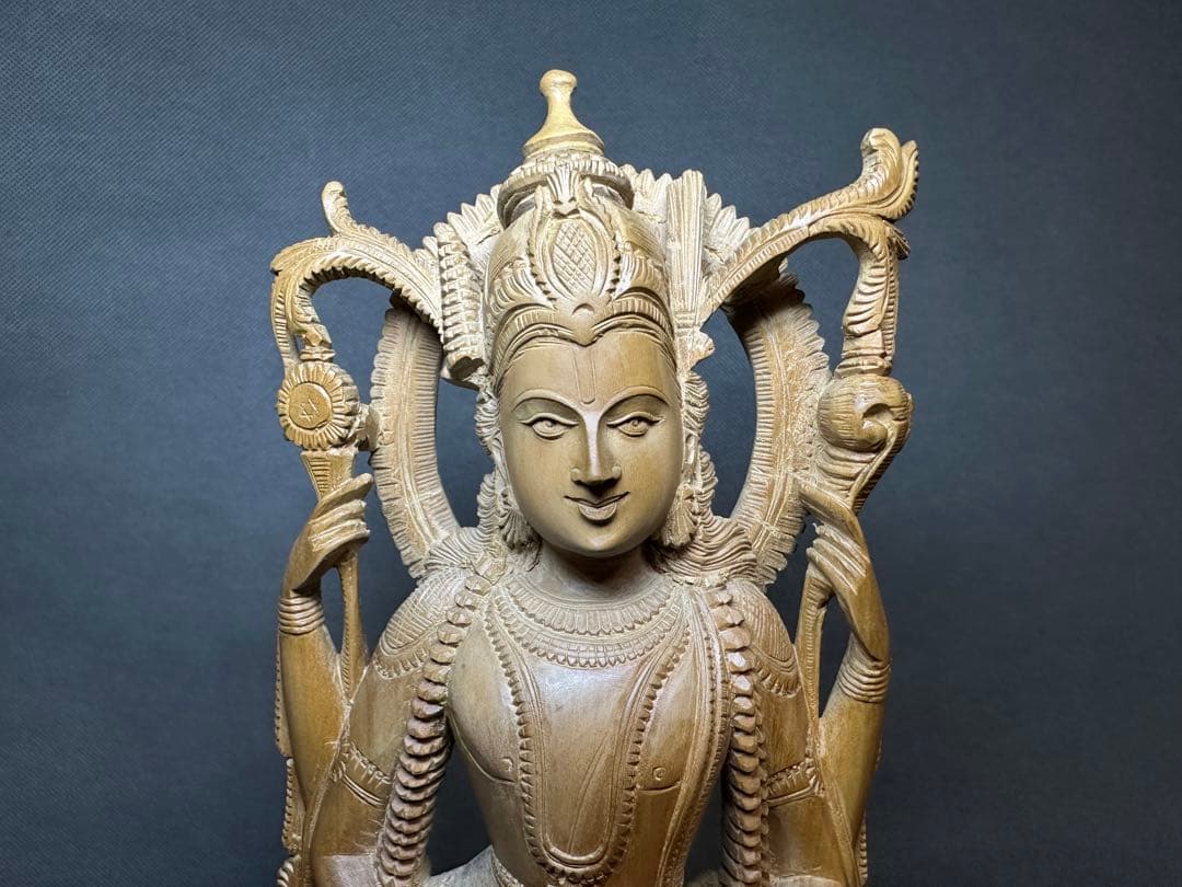 インド　白檀　木彫り　弁財天　観音　仏教美術　仏像 骨董 木像　木製　仏教