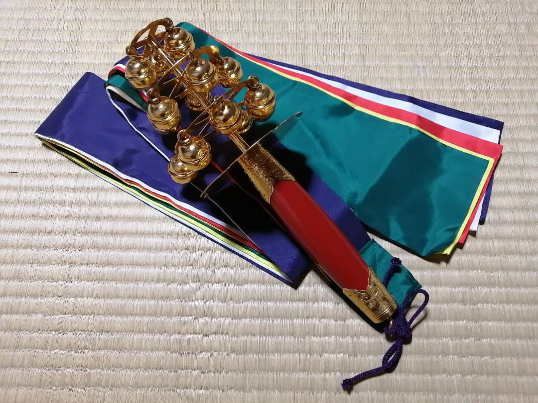 【美品】 神楽鈴 巫女鈴 五色布付き