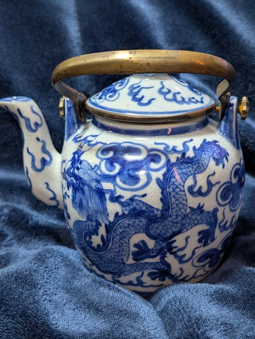 優*希様 中国古美術 大清順治年製 古染付 雲龍文水注 急須 骨董 中国南京焼