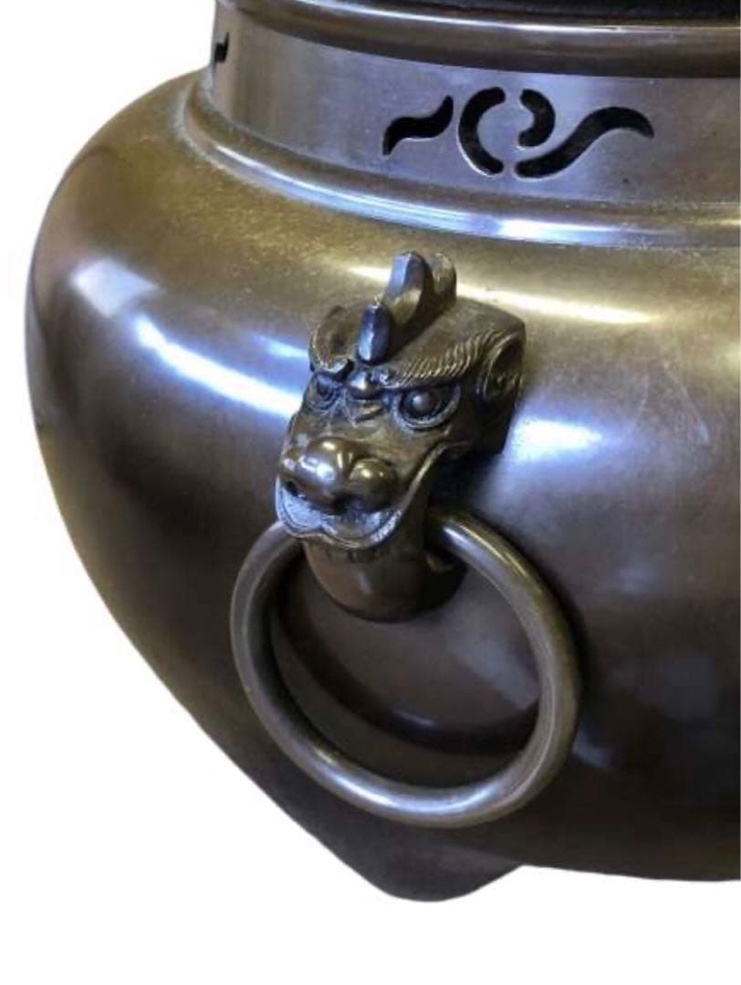 釜師　木村一無作　銀摘　共箱『唐銅鬼面風炉』茶道具/鉄瓶　古道具