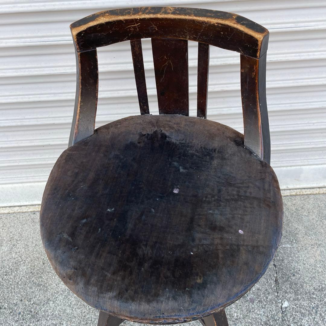 アンティーク　昭和 レトロ ドクターチェア 木製 回転 椅子　ベロア　当時物