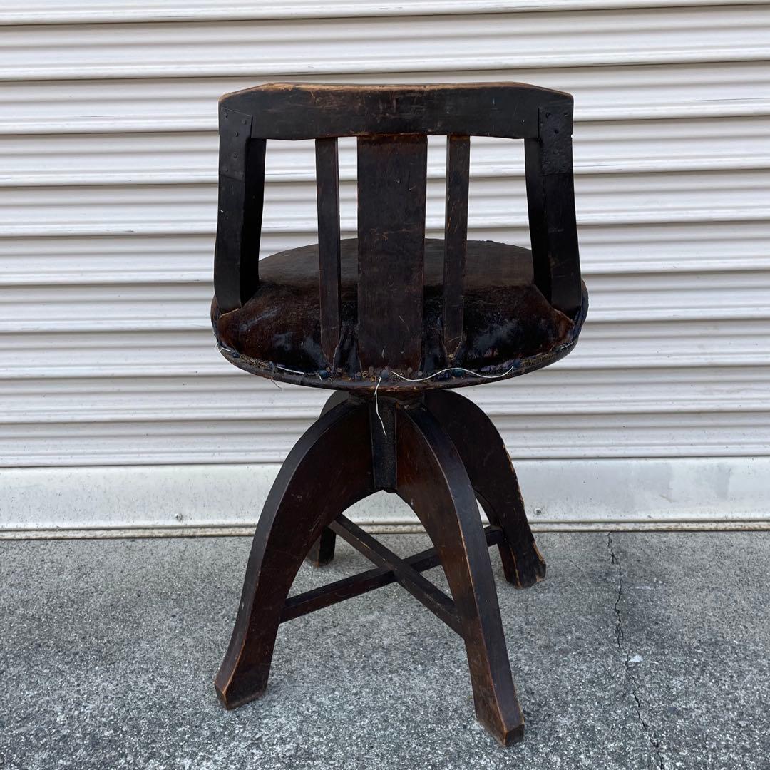 アンティーク　昭和 レトロ ドクターチェア 木製 回転 椅子　ベロア　当時物