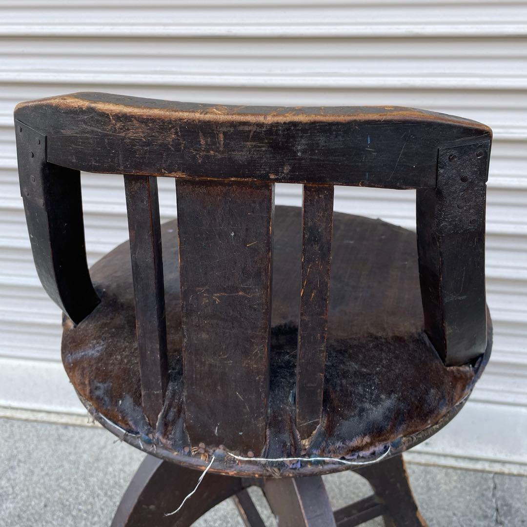 アンティーク　昭和 レトロ ドクターチェア 木製 回転 椅子　ベロア　当時物