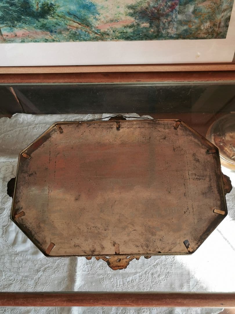 アンティーク 最後の晩餐 ドームガラス ドライフラワー オルモル装飾風銅のパネル