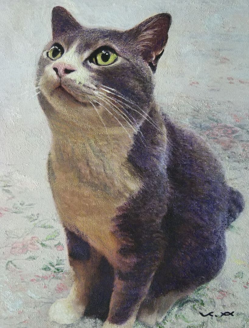 F0号◆猫◆新品【パステル＋水彩＋色鉛筆＋アクリル】◆防水丁寧梱包◆猫の絵