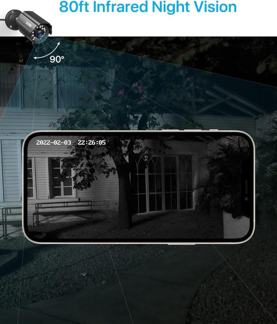 防犯カメラ 230万画素 24個赤外線 3.6MM広いレンズ IP67防水