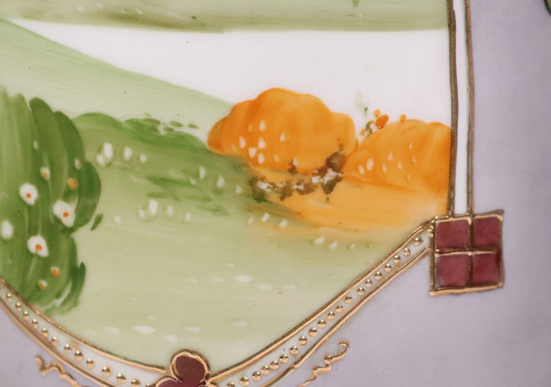 【CM318】オールドノリタケ パネル風景 耳付 花瓶 金彩 金盛 明治