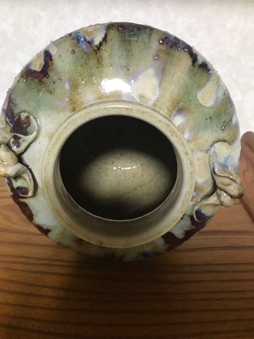 丹波立抗焼　直作窯　美しい釉薬の流れの陶器壺