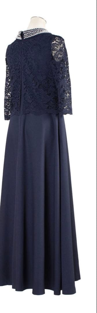 ネイビー レース ビジュー ロングドレス　ママドレス