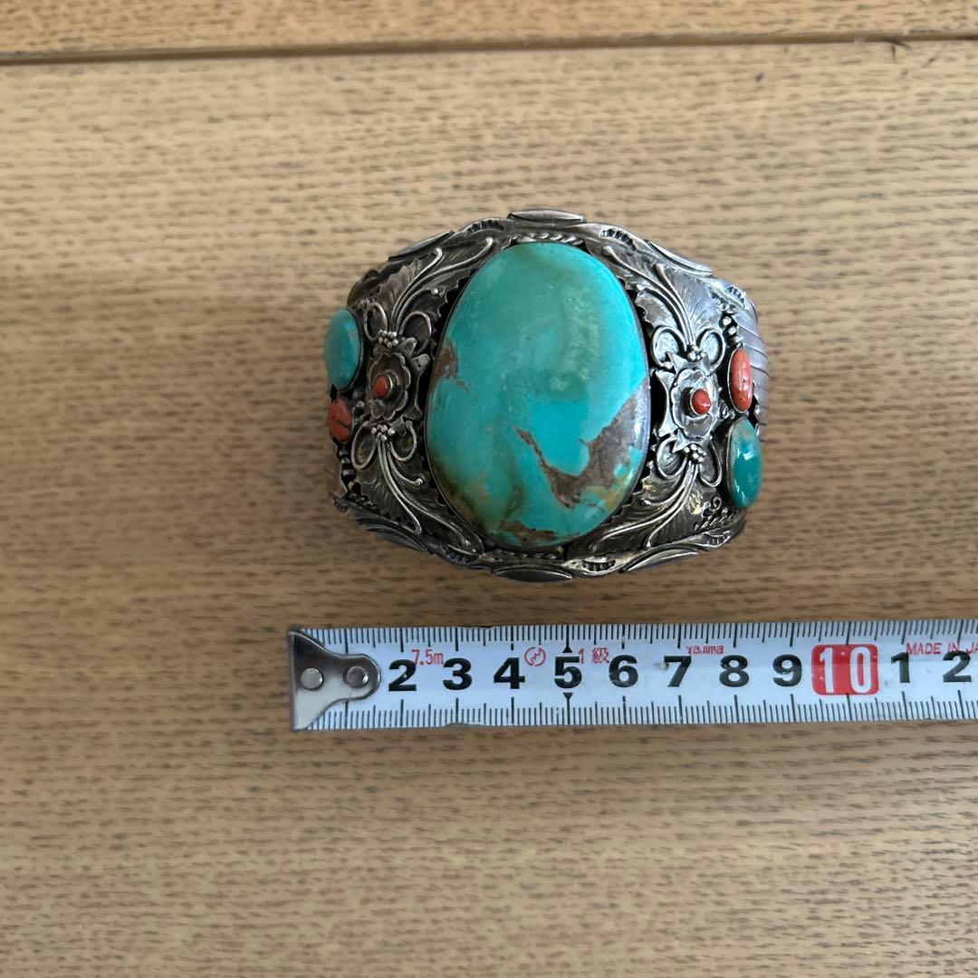 バングル　特大ターコイズ　ナバホ　シルバー925 インディアン　ブレスレット