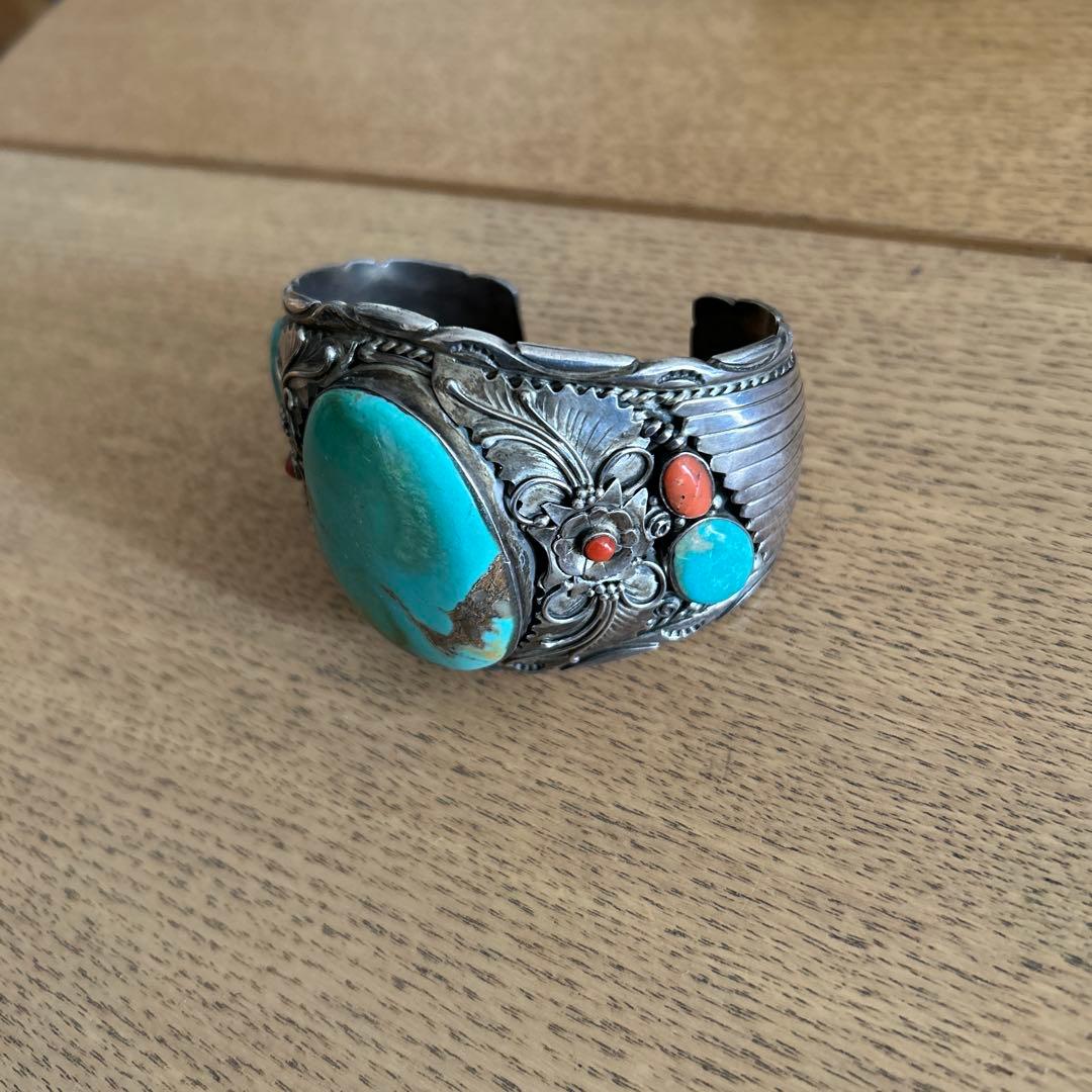 バングル　特大ターコイズ　ナバホ　シルバー925 インディアン　ブレスレット