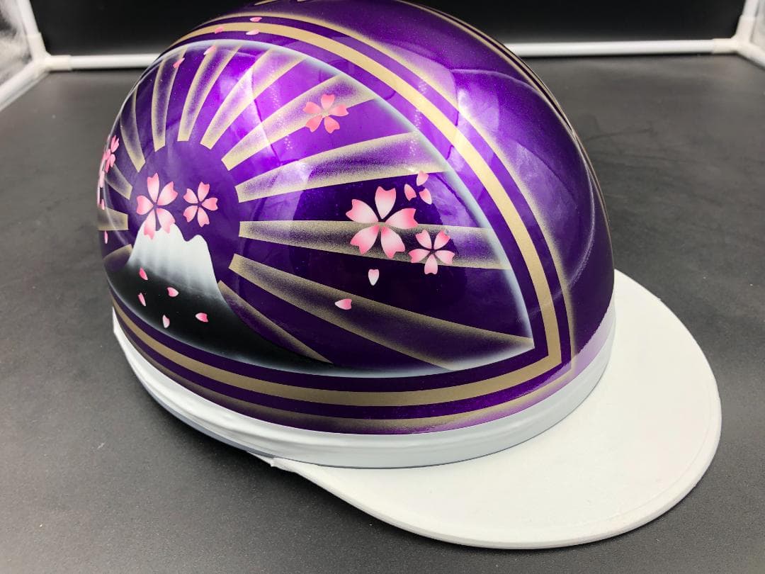 コルク半　カスタム　富士日章　３つボタン　パープルゴールドラメ　ぼかし　桜