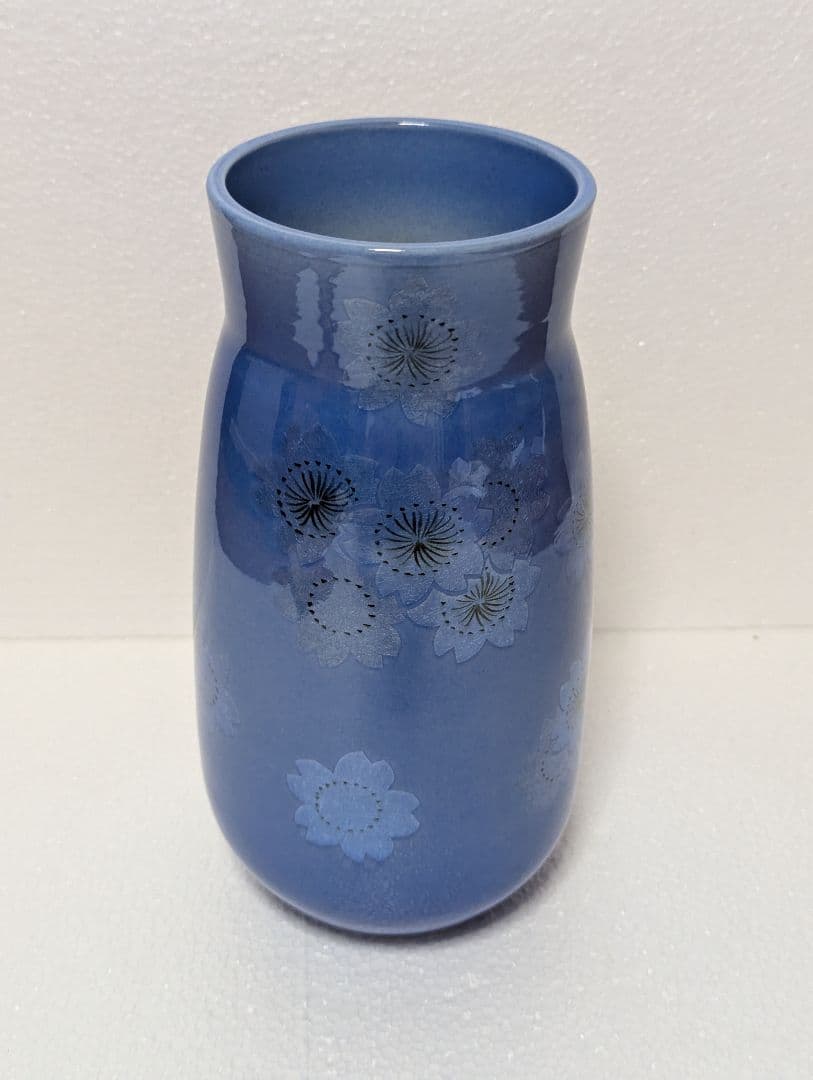 中田一於 釉裏銀彩 花生 淡青 九谷焼 匿名配送