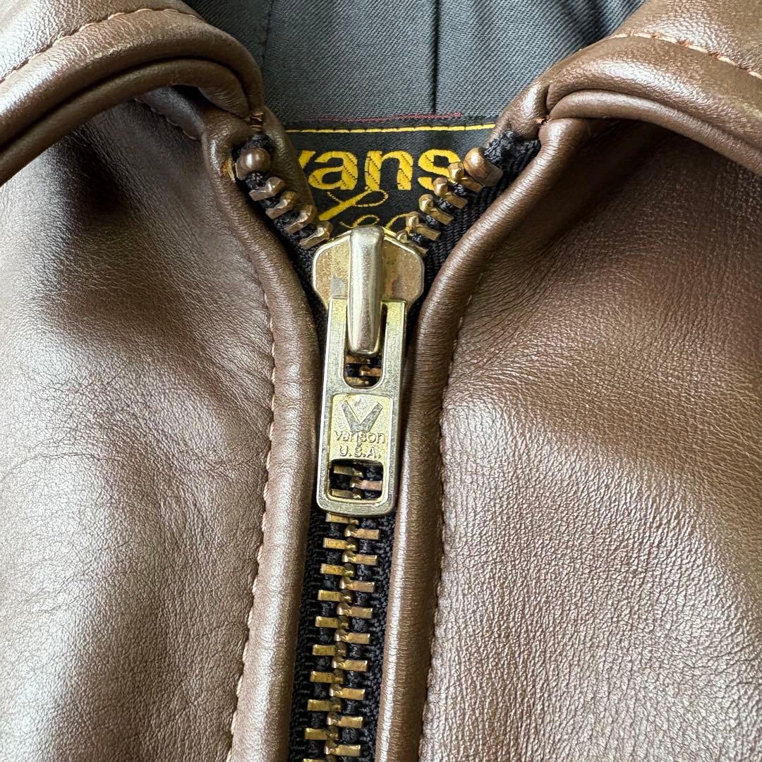 VANSON バンソン ブラウン 襟付き シングルライダースジャケット 38