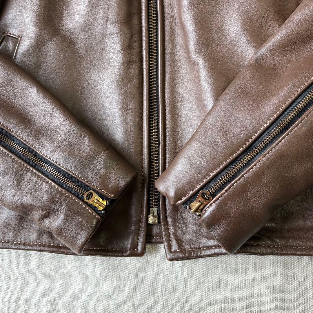 VANSON バンソン ブラウン 襟付き シングルライダースジャケット 38