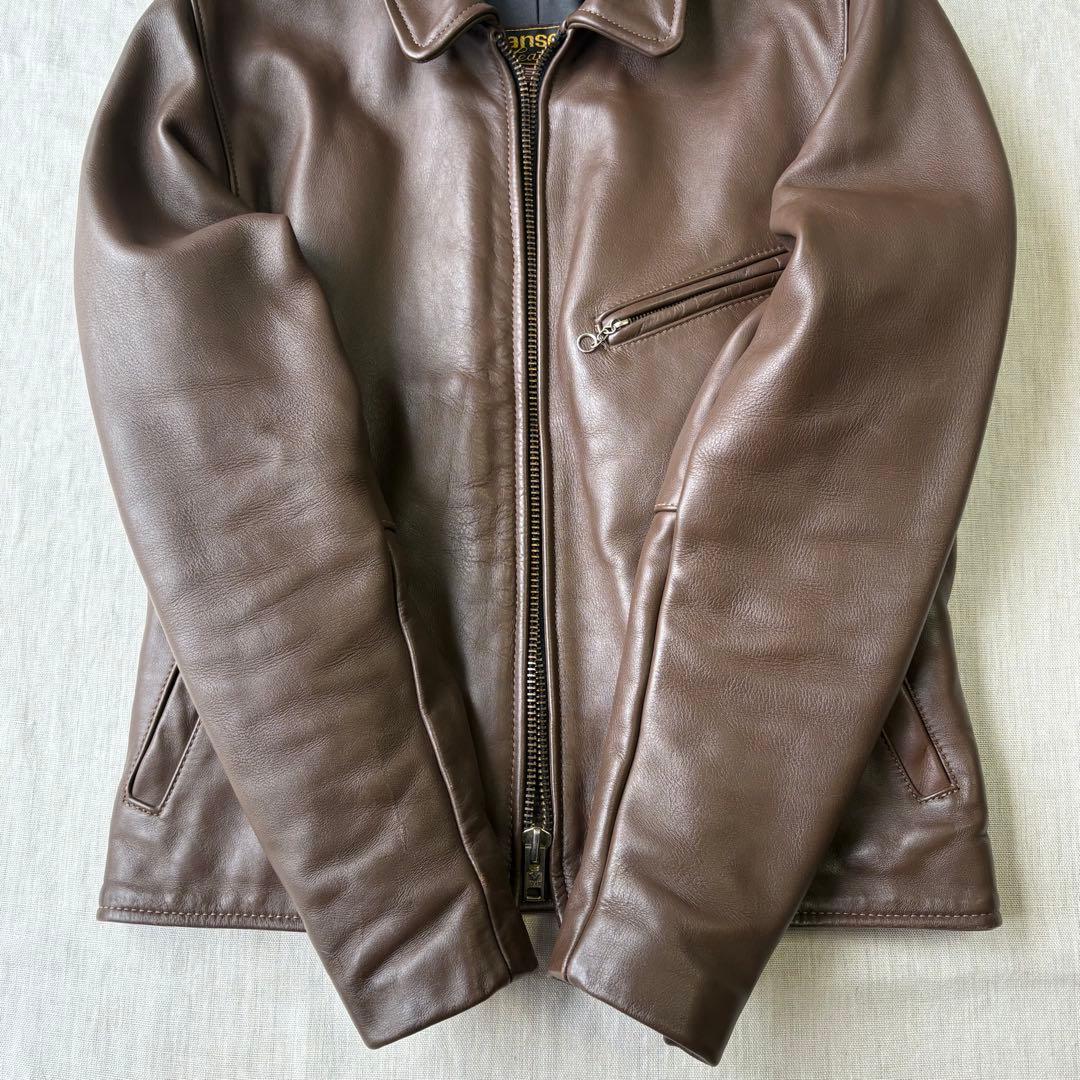 VANSON バンソン ブラウン 襟付き シングルライダースジャケット 38