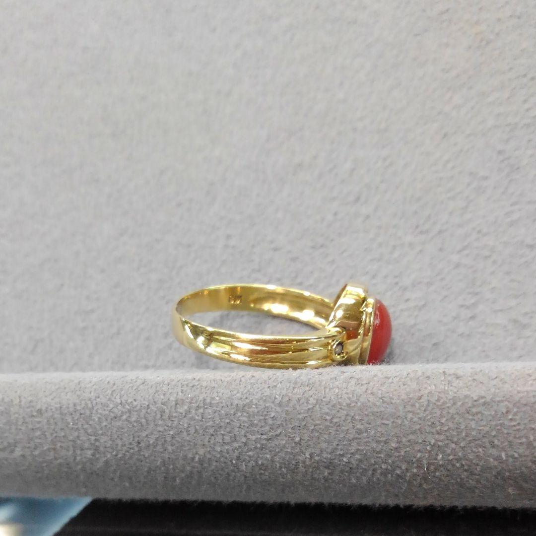 血赤珊瑚K18リング 3.4g 14号ダイヤ0.01