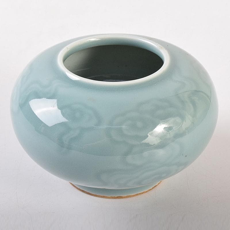 中国　大清乾隆年製　青磁　刻雲文水孟　C　7849E