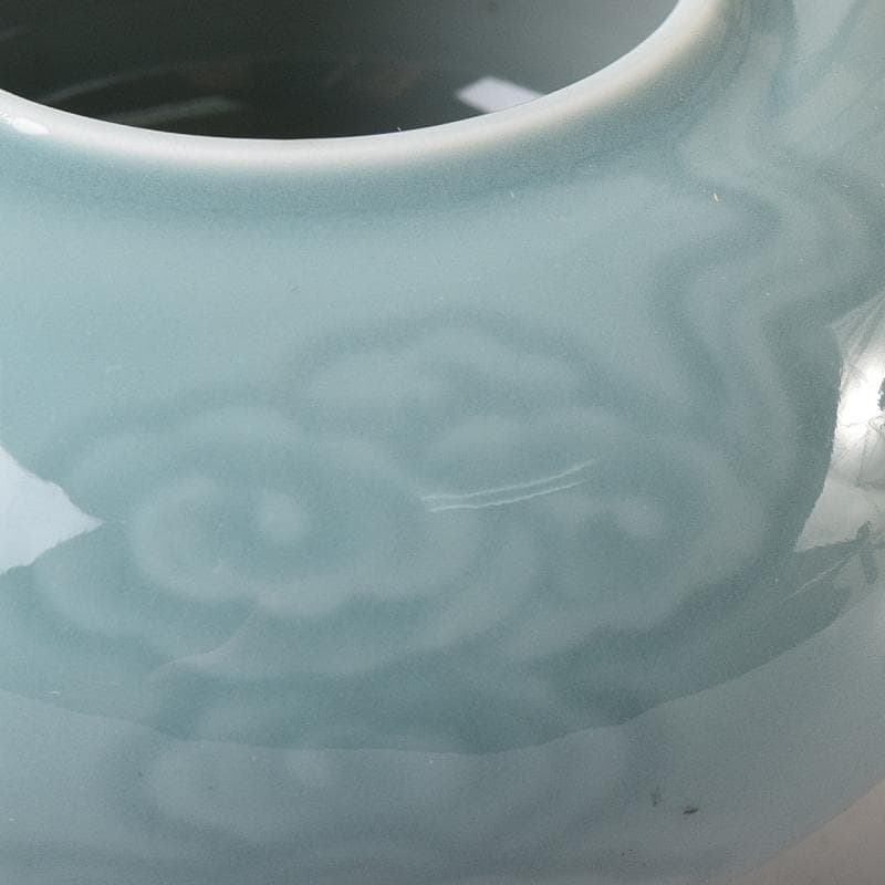 中国　大清乾隆年製　青磁　刻雲文水孟　C　7849E