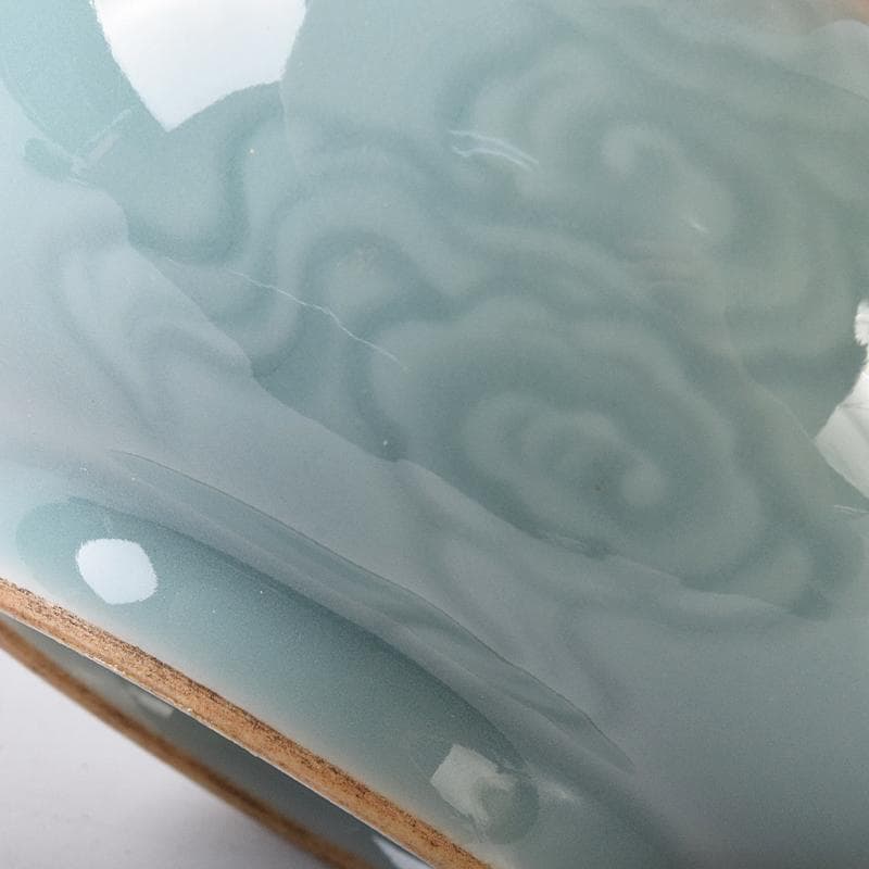 中国　大清乾隆年製　青磁　刻雲文水孟　C　7849E