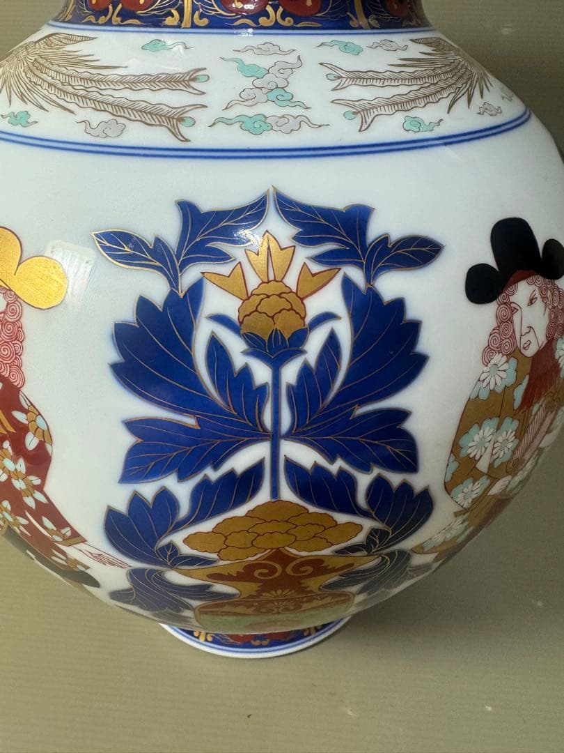 2456 希少　オールド香蘭社 ハイライン 南蛮渡来船  和蘭陀人 花瓶　金彩