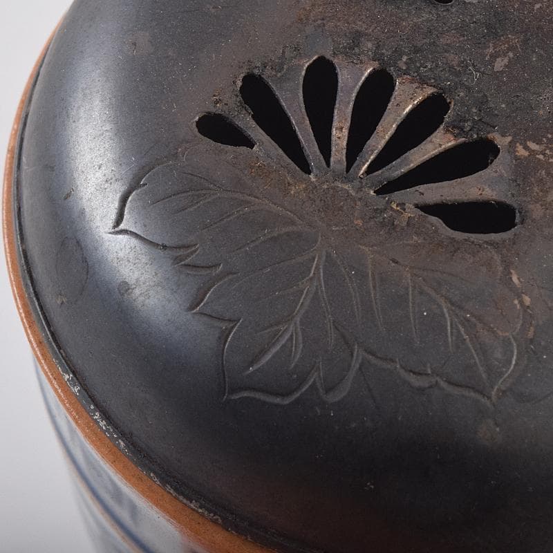 茶道具　京焼　滝口加全作　染付山水文　香炉　透かし火屋付　M　R8878