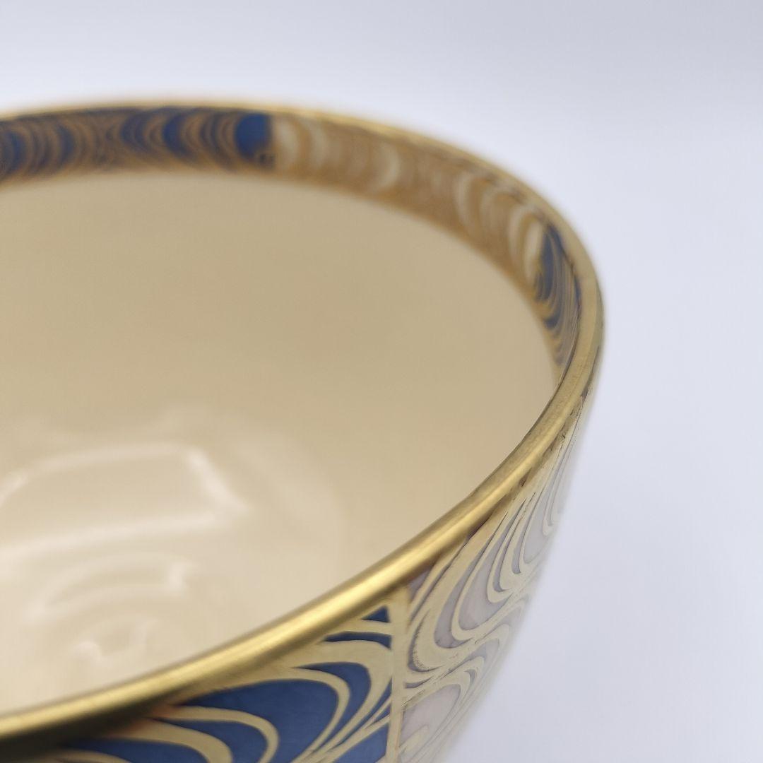 a370 茶碗　浅葱市松観世水画　祥平　清閑寺窯　茶道具　茶道　古物