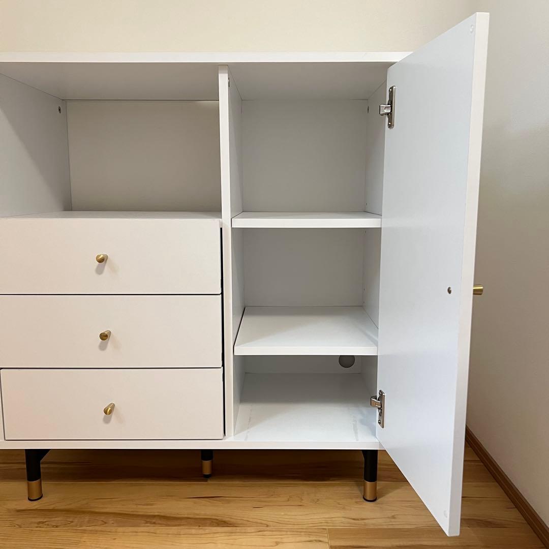 LOWYA サイドキャビネット サイドボード ホワイト×ゴールド