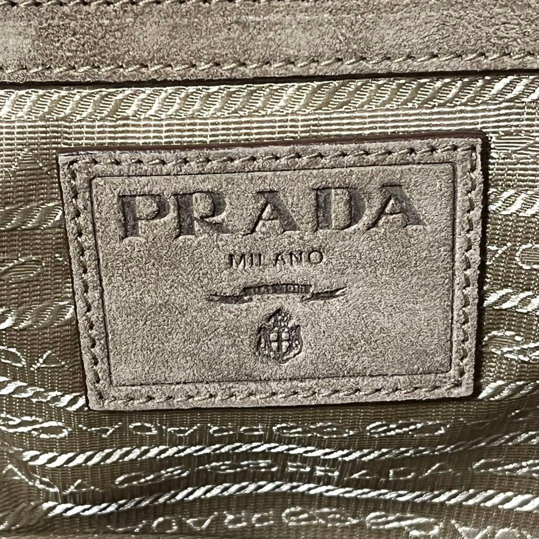 美品✨　PRADA スエード　トートバッグ　ハンドバッグ　ブラウン　茶　白タグ