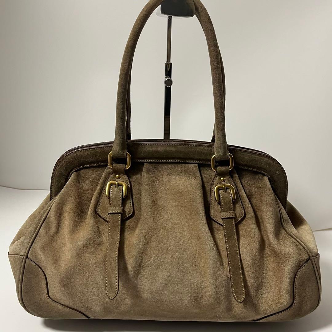 美品✨　PRADA スエード　トートバッグ　ハンドバッグ　ブラウン　茶　白タグ