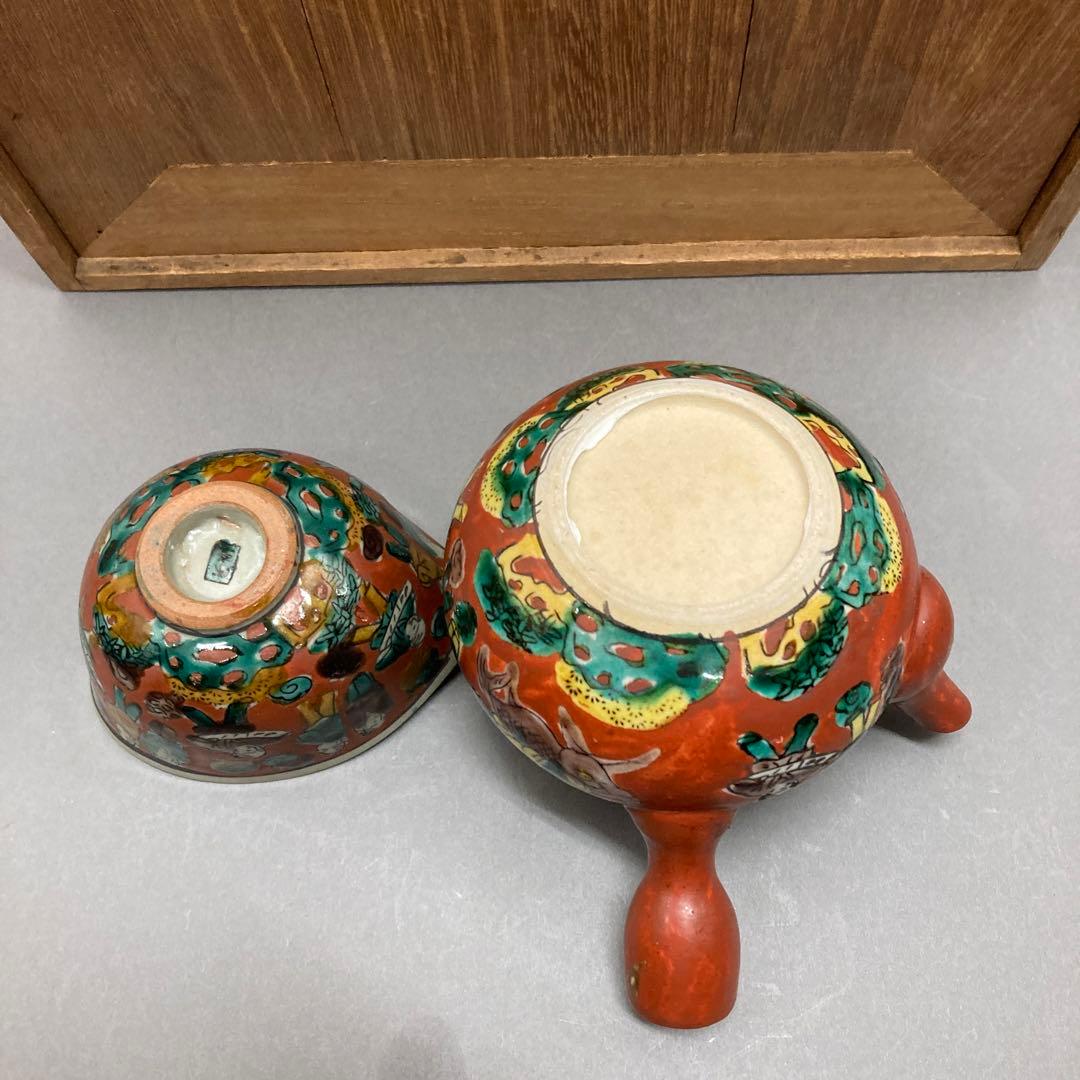 茶道具　煎茶揃　急須　蓋カラクリ、茶入、茶碗3、鉢、盆　旅箪笥　共箱　S70ST