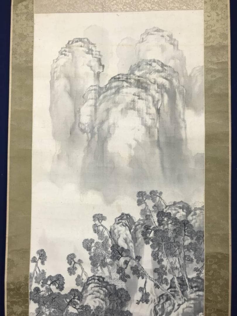 作者不詳/山渓人物図/山水図/掛軸/名家伝来/AC-513