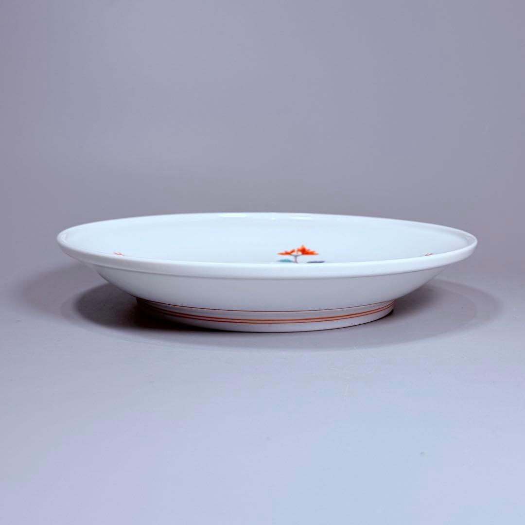 十三代柿右衛門　色絵岩梅鳥文様皿　共箱有　美品　直径19.6㎝　国重要無形文化財