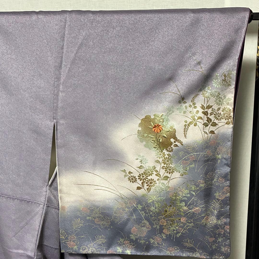 D87 訪問着 花刺繍 雪輪 金彩 正絹 着物 袷 しつけ糸付き未使用極美品