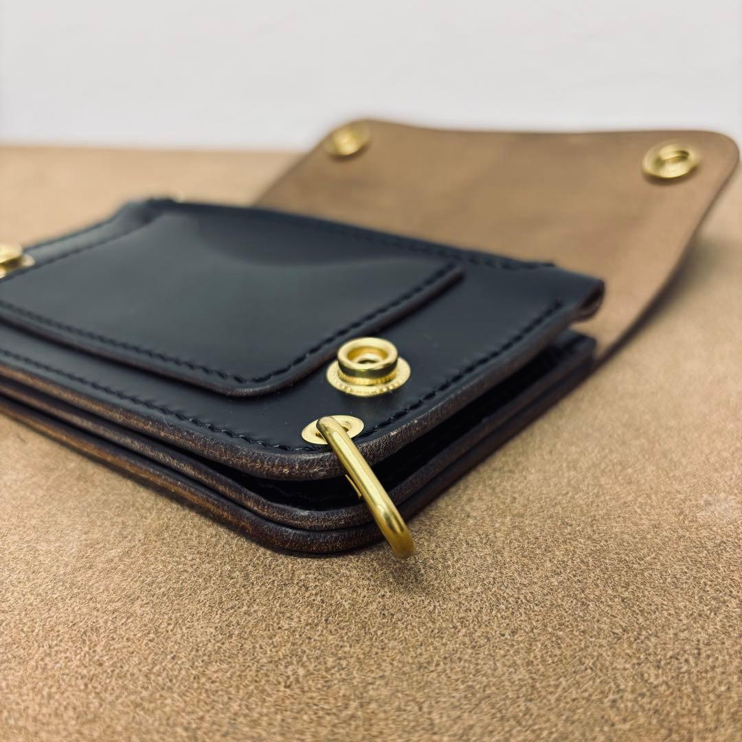 クロムエクセル　トラッカーウォレット　ミドル　黒　茶心　3層　HORWEEN
