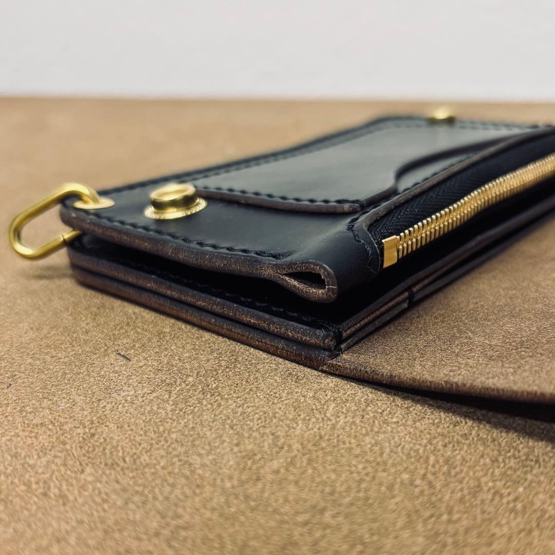 クロムエクセル　トラッカーウォレット　ミドル　黒　茶心　3層　HORWEEN