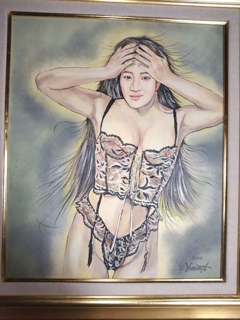 裸婦、美人画、油彩8号、山本英二しなりk真作、肉筆、新品額縁、高塚省吾、