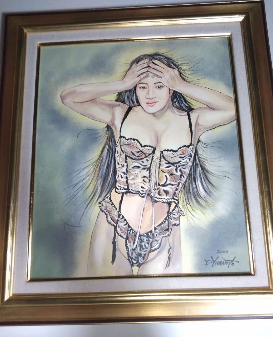 裸婦、美人画、油彩8号、山本英二しなりk真作、肉筆、新品額縁、高塚省吾、