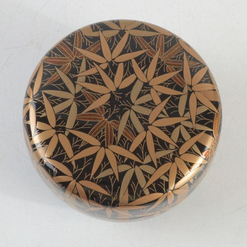 茶道具　瑞雲造　漆塗　総竹林蒔絵　平棗　共布共箱　V　9465